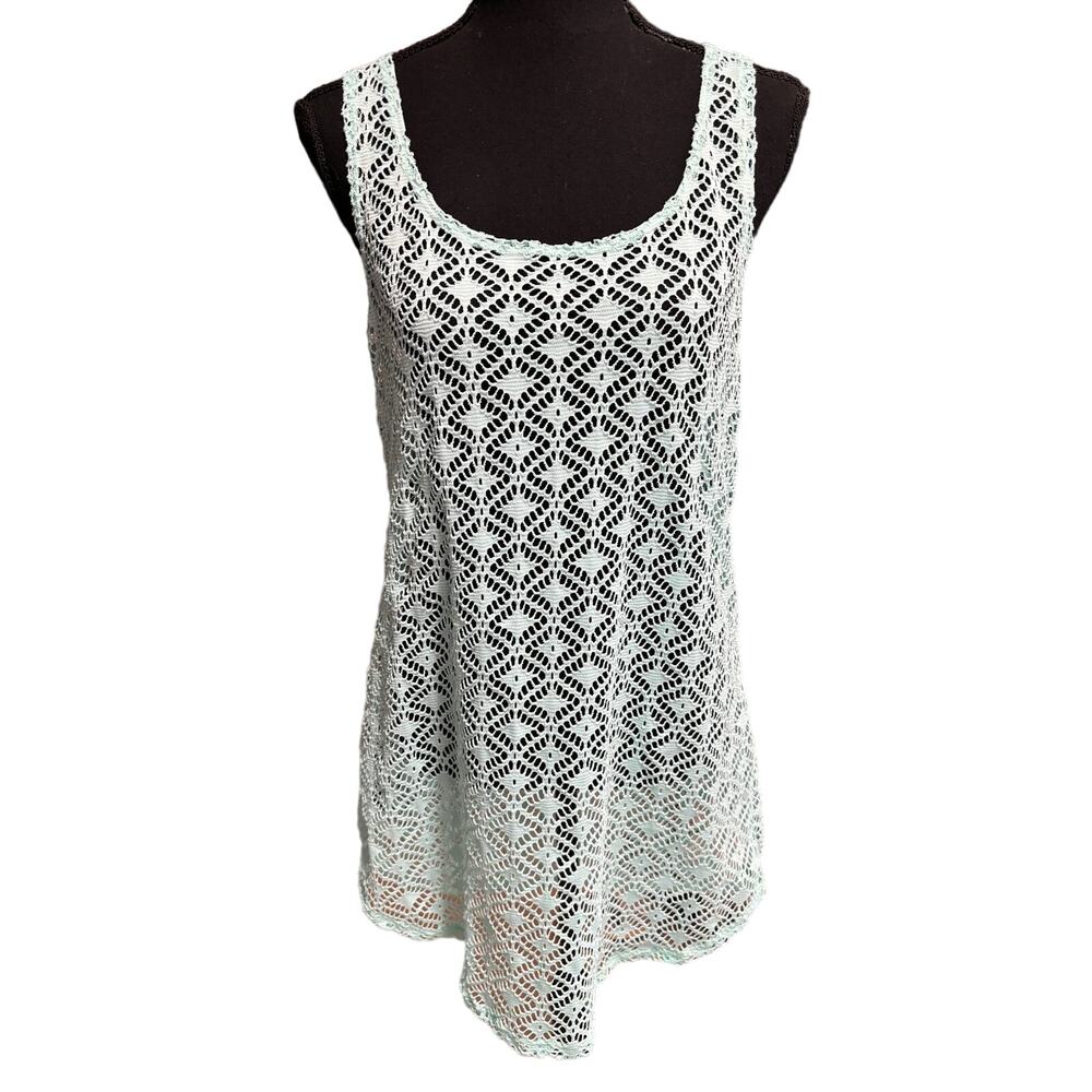 Miken Swim Cover Up Top Women's Green Crochet Racerback Sleeveless Swimwear M